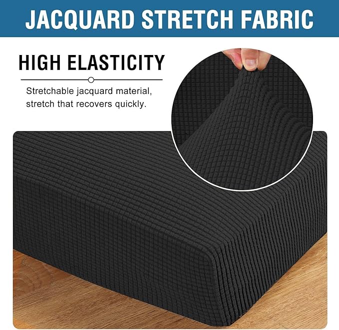 H.VERSAILTEX Super Stretch Individual Chaise Cover Sectional Couch Covers for L Shaped Sofa Both Left/Right Featuring Thick Jacquard Textured Twill Fabric (1 Piece Chaise Cover Large, Black)