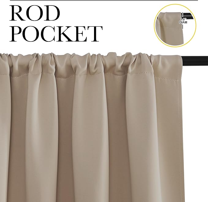 NICETOWN Window Curtains Blackout Drapes, Taupe, 1 Pair, 52 by 84-Inch, Thermal Insulated Solid Rod Pocket Blackout Curtains/Draperies for Living Room