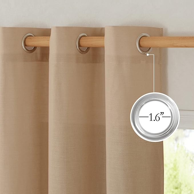 NICETOWN Natural Linen Camel Curtains 108 inches Long, Grommet Thick Linen Privacy Added Window Treatments with Light Filtering for Bedroom/Living Room, W55 x L108, 2 Panels