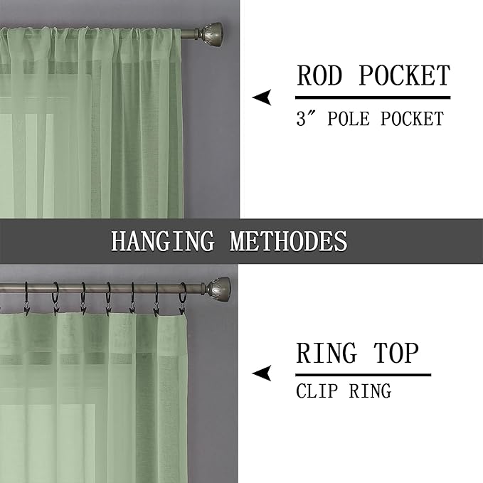 Tollpiz Short Sheer Curtain Linen Textured Living Room Curtains Sheer Light Filtering Rod Pocket Voile Curtain for Bedroom, 42 x 54 inches Long, Sage Green, Set of 2 Panels