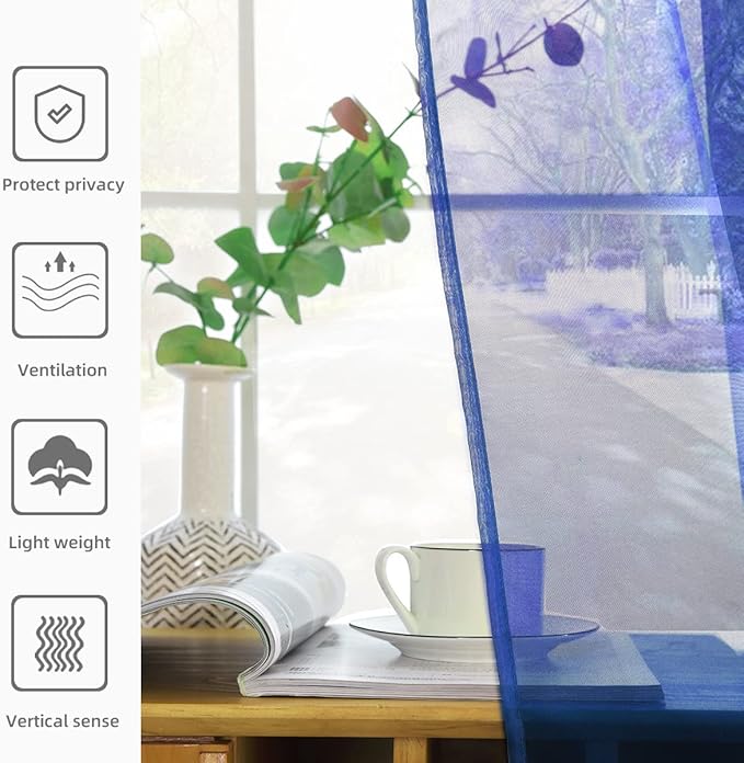 youleyar Solid Sheer Rod Pocket Curtain Voile Draperies 2 Panels White Beige Black Grey Coffee 52 Inch Width 84 Inch Long 1 Pair for Kitchen Bedroom Children Living Room Yard (Sapphire,52Wｘ84L)