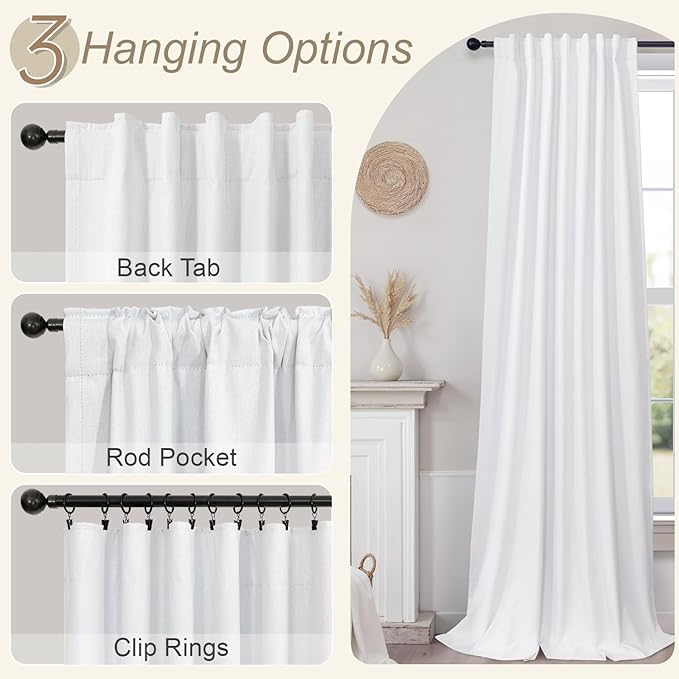 Drapes 84 Inch Length 2 Panels Set for Living Room Darkening Curtain for Bedroom Aesthetic White Blackout Curtains Nursery Cute Black Out Curtains Cotton Linen Textured Back Tab Pleated 52x84 Long 7ft
