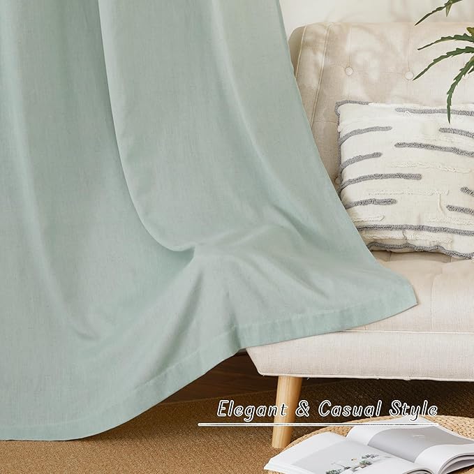 NICETOWN Linen Curtains 96 inches Long for Living Room, Grommet Semi Sheer Drapes Linen Weave Window Treatments Privacy Added with Light Filtering for Bedroom, Sage Green, W34 x L96, 2 Panels