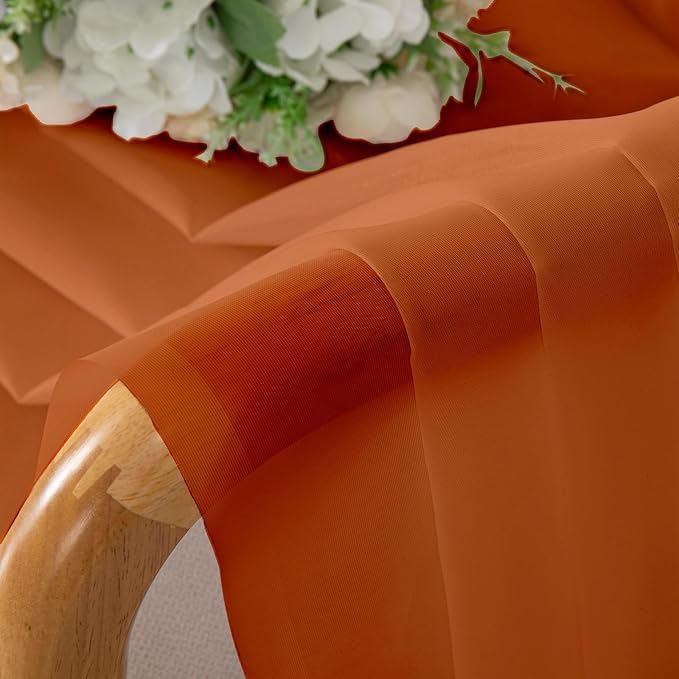 Lecloud Orange Sheer Curtains 54 Inch Length 2 Panels, Voile Light Filtering Curtains for Bedroom with Rod Pocket, Breathable Gauzy Drapes for Basement Bathroom, Each Panel 42 X 54 Inch