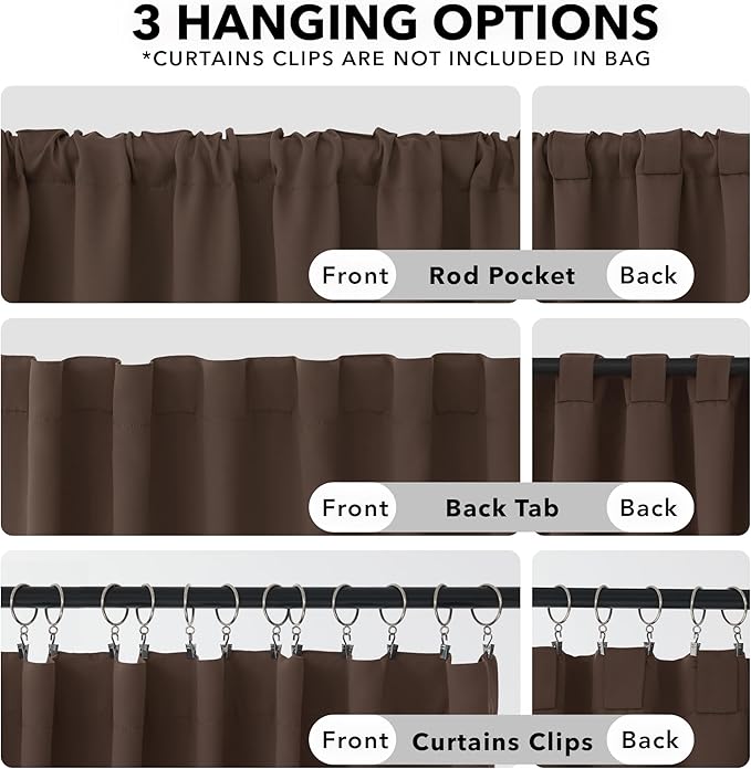 Deconovo Blackout Curtains, Thermal Insulated, W52 x L54 2 Panels, Back Tab, Machine Washable, Room-Darkening Drapes for Bedroom/Living Room Brown