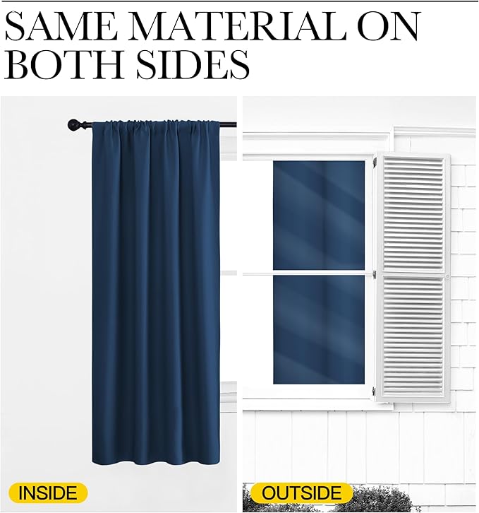 NICETOWN Window Curtains Blackout Drapes, Moroccan Blue, 1 Pair, 52 by 72-Inch, Thermal Insulated Solid Rod Pocket Blackout Curtains/Draperies for Living Room