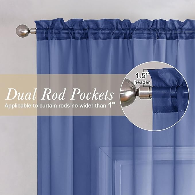 Lecloud Royal Blue Sheer Curtains 84 Inches Long 2 Panels Set, Elegant Rod Pocket Window Treatments for Living Room, Airy Lightweight Voile Transparent Curtains Home Decor, Each Panel 42 X 84 Inch