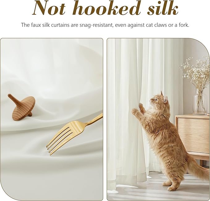 FMFUNCTEX Sheer Non-See-Through Netural Beige Curtains for Bedroom, Faux Silk that Let Light Curtains 72 inches Long Light Filtering Privacy Sheer Drapes for Living Room, Rod Pocket 2 Panels Set