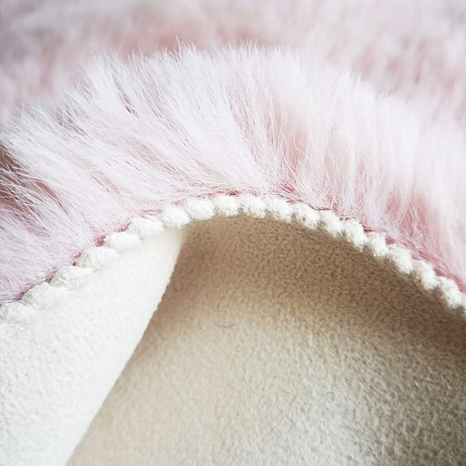 Ghouse Ultra Soft Faux Rabbit Fur Rug, Machine Washable Area Rugs for Bedroom Fluffy Rugs for Living Room, No-Shedding Carpet Sheepskin Runner Rugs Pink 2 x 8 Feet