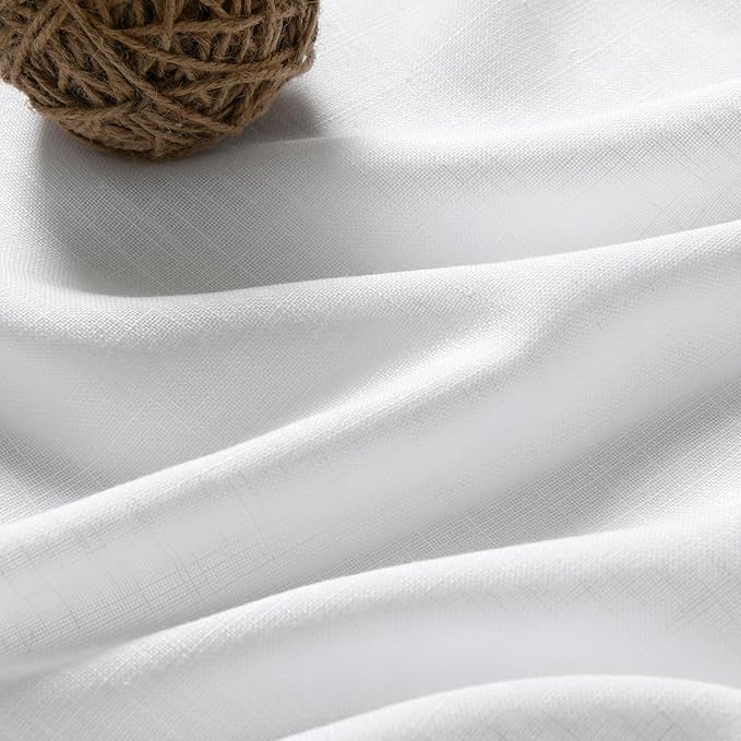 Nanspring Linen Textured White Curtains Window Toppers Valances Semi Sheer Linen Curtains 2 Panels Set Back Tab Rod Pocket Drapes for Kitchen Bedroom Small Short Window Cafe Decor 52x18