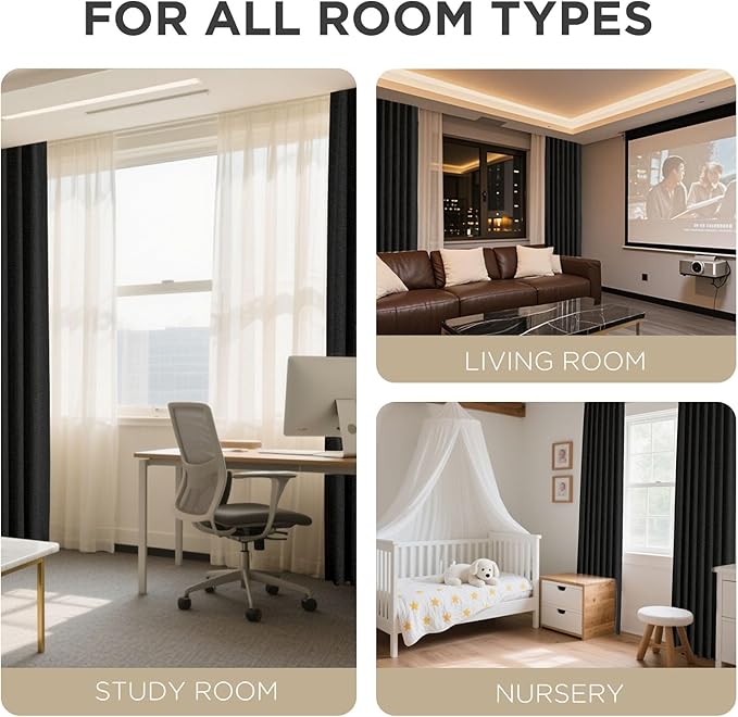 Joydeco Blackout Curtains for Bedroom - 100% Light Blocking 2 Panels Set Black Drapes 66" W x 96" L, Thermal Insulated Room Darkening Curtains, Linen Textured for Living Room, Rod Pocket & Back Tabs