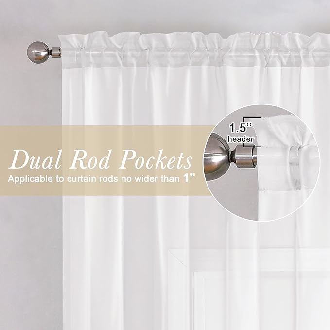 Lecloud White Sheer Curtains 78 Inches Long 2 Pcs, Elegant Window Treatments Light Filtering Living Room Curtains for Bedroom, Rod Pockets Voile Drapes for Dining Room, Each Panel 59" W x 78" L