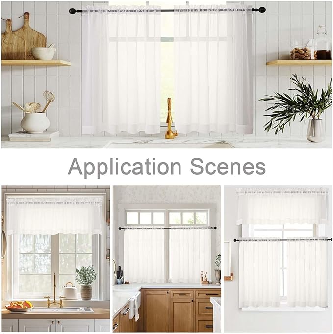 Ivory Kitchen Curtains 30 Inch Length Tier 2 PCS, Solid Soft Airy Half Curtains for Windows, Ivory Sheer Rod Pocket Drapes for Bathroom Basement Small Window, 42" Wx30 L Inches
