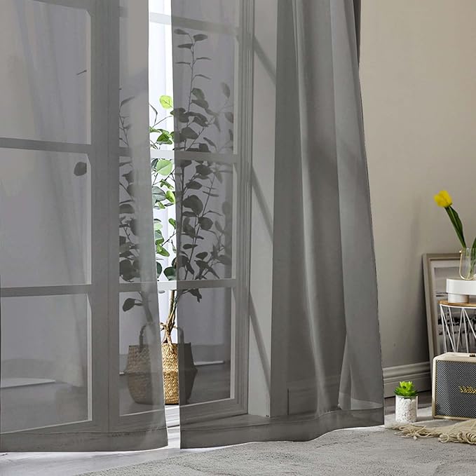 Grey Sheer Curtain for Bedroom Living Room 72 Inches Long 2 Panels Set, Solid Soft Light Filtering Sheer Window Curtains, Modern Rod Pocket Door Curtain, Grey, 42" Wx72 L Inches