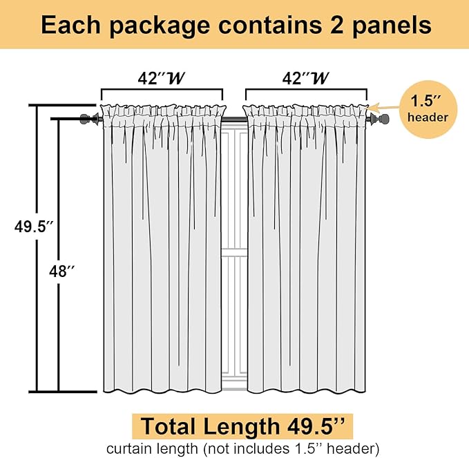 Lecloud Cream Sheer Curtains 48 Inch Length 2 Pcs, Rod Pocket Light Filtering Voile Rustic Farmhouse Bedroom Curtains, Airy Solid Window Drapes for Bathroom Basement, Each Panel 42" W x 48" L