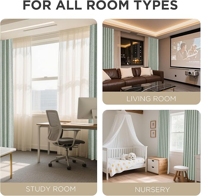 Joydeco Blackout Curtains for Bedroom - 100% Light Blocking 2 Panels Sage Green Drapes 66"W x 108"L, Thermal Insulated Room Darkening Curtains, Linen Textured for Living Room, Rod Pocket & Back Tabs