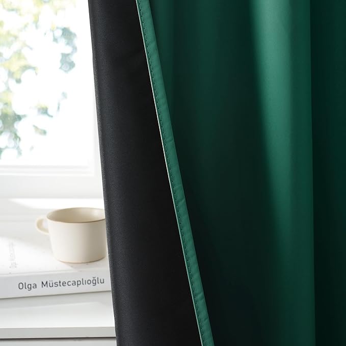 RYB HOME 100% Blackout Basement Curtains 24 inches Long, Heat & UV Blocking Total Room Darkening Noise Reducing Curtains for Bathroom RV Campers, Dark Green, 2 Panels Set
