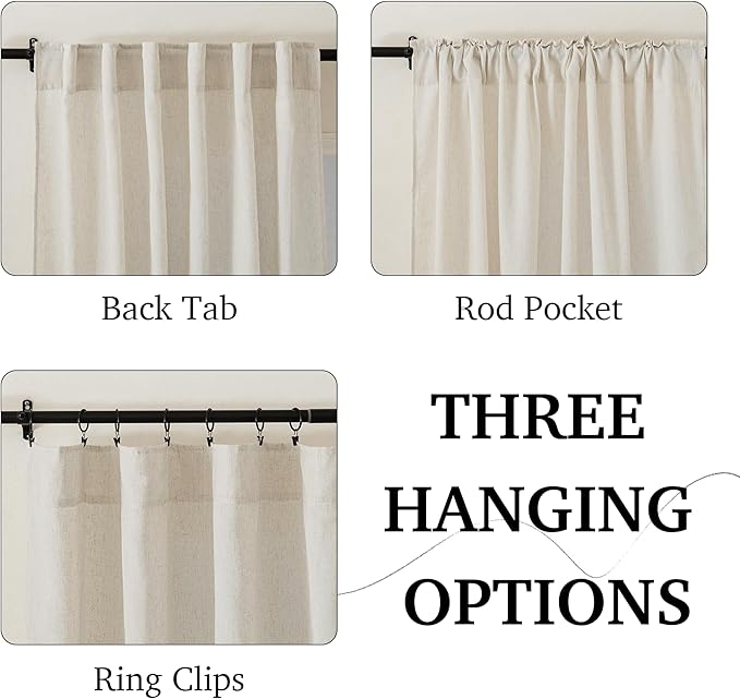 RYB HOME 108 inches Long Farmhouse Boho Curtains, Semi Sheer Thick Linen Light Filtering Floor to Ceiling Curtains for Living Room Glass Door Window, Natural Beige, 2 Panels