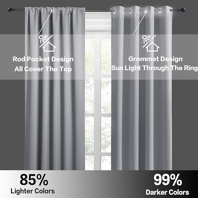 RYB HOME Blackout Curtains for Bedroom 84 inches Long 2 Panels Set, Privacy Thermal Insultaed Sunlignt Heat Blocking Drapes for Nursery Rental Room, Width 42 by Length 84, Silver Grey