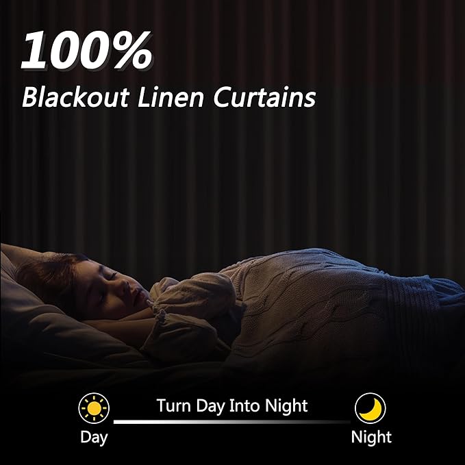 Guken Cream 100% Blackout Linen Curtains 126 Inch Length 2 Panels Set for Living Room Bedroom Back Tab Rod Pocket Thermal Insulated Black Out Drapes Room Darkening Window Curtains 52x126