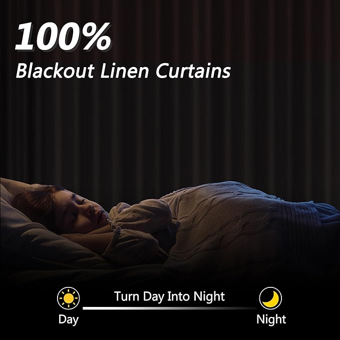 Guken Cream 100% Blackout Linen Curtains 95 Inch Length 2 Panels Set for Living Room Bedroom Back Tab Thermal Insulated Black Out Drapes Room Darkening Farmhouse Window Curtains,52x95