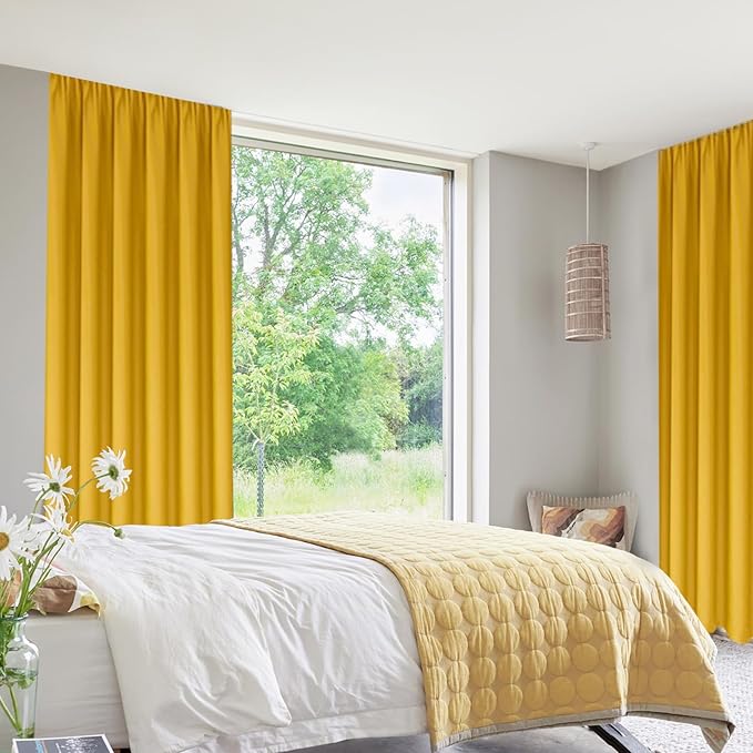 DWCN Yellow Room Darkening Blackout Curtains - Thermal Insulated Privacy Energy Saving Window Curtain Drapes 42 x 72 inch Length, Set of 2 Bedroom Living Room Curtains