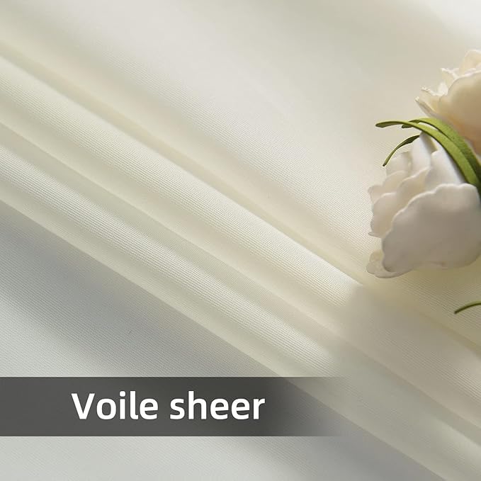 youleyar Solid Sheer Rod Pocket Curtain Voile Draperies 2 Panels Ivory Beige Black Grey Coffee 42 Inch Width 84 Inch Long 1 Pair for Kitchen Bedroom Children Living Room Yard(Ivory,42Wｘ84L)
