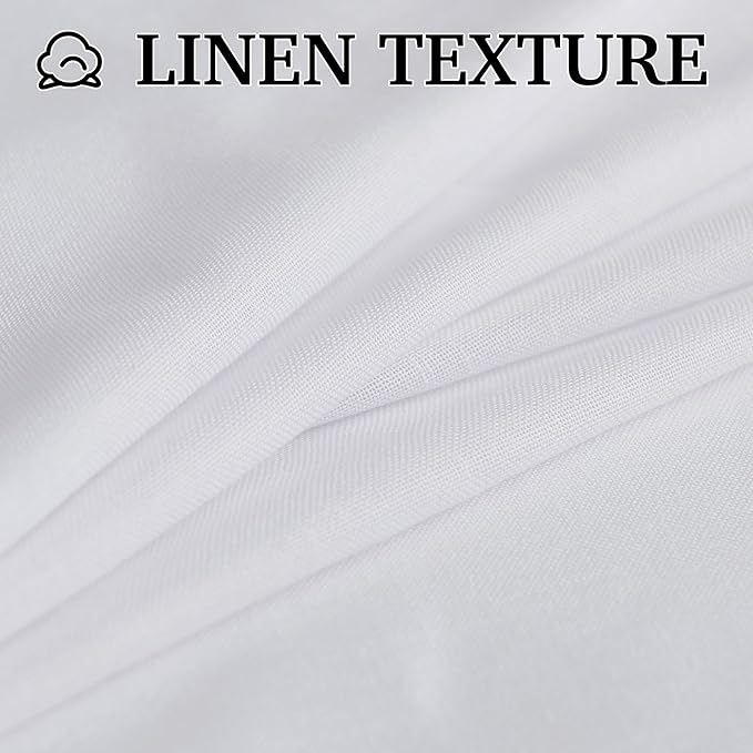 RYB HOME White Linen Curtains 84 inches Long, Semi Sheer Light Filtering Back Tab Breathable Window Curtains & Drapes for Bedroom Living Room Yoga Room, W 52 x L84 inches, 2 Panels Set