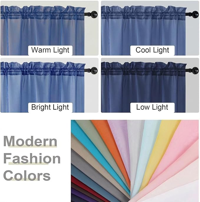 Sheer Curtains 63 Inch Length 2 Panels Set for Living Room Bedroom, Airy Soft Light Filtering Sheer Dining Room Curtains, Modern Rod Pocket Drapes, Royal Blue, Each 42" Wx63 L