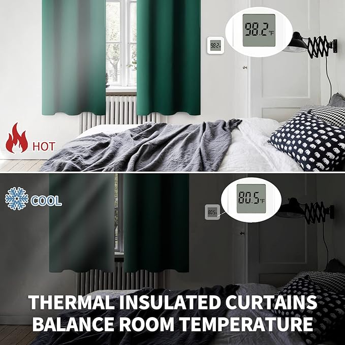BGment Green Blackout Curtains 54 Inch Length 2 Panels Set, Grommet Thermal Insulated Room Darkening Curtains for Bedroom, Each 46 x 54 Inch