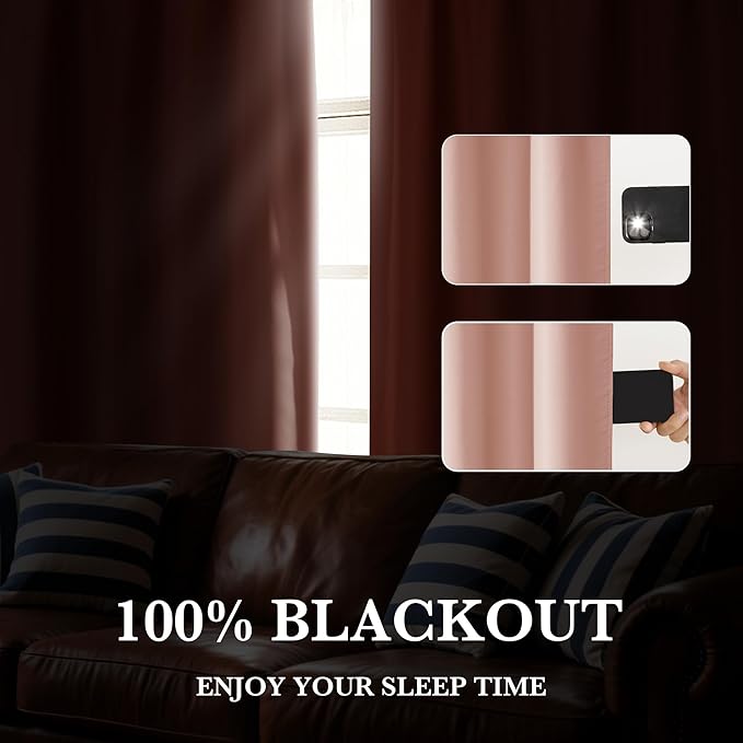 RYB HOME Bedroom Blackout Curtains 80 inches Long, 100% Blackout Thermal Insulated Noise Reducing Curtains for Living Room Nursury, 34 inches Wide by 80 inches Long, Peach Pink