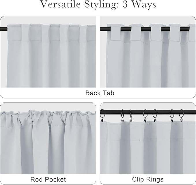 PONY DANCE White Curtain Panels - Kitchen Curtains Room Darkening Light Blocking Energy Saving Short Drapes/Bedroom with Back Tab Home Decor, 42 in Wide by 30 Long, Grayish White, 2 PCs