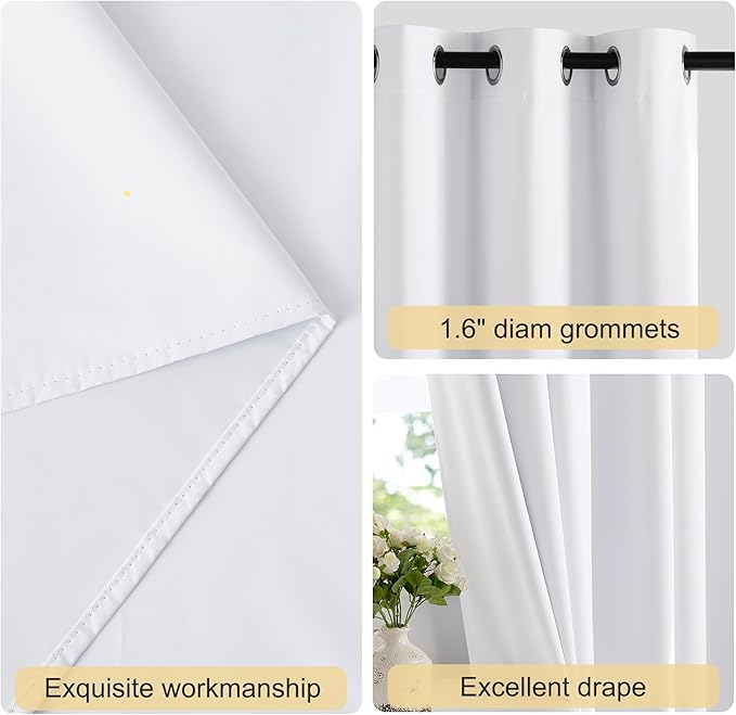 NICETOWN White Blackout 78 inch Curtains for Doorway, Grommet 100% Blackout Curtains Room Darkening Thermal Window Treatments for Bedroom/Living Room, 2 Panels, W52 x L78