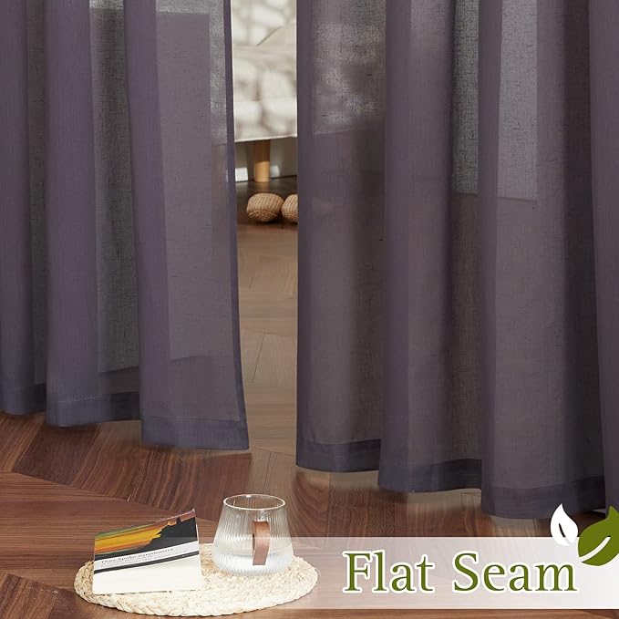 NICETOWN Semi Sheer Brown Purple Curtains for Bedroom, Grommet Linen Sheer Curtains & Drapes Privacy with Light Filtering Elegant & Casual for Girls Room/Living Room, W52 x L108, 2 Panels