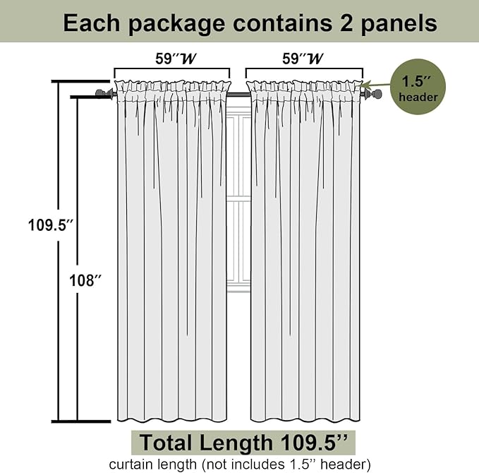 Lecloud Gold Sheer Curtains 108 Inches Long 2 Panels, Dual Rod Pocket Light Filtering Bedroom Curtains for Living Room Decor, Airy Solid Color Window Treatments Drapes, Each Panel 59" W x 108" L