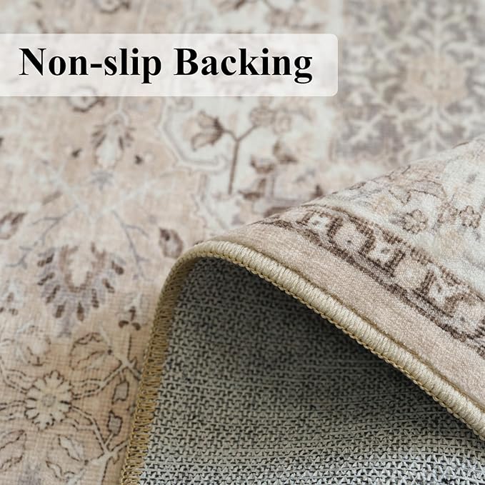 Hallway Washable Runner Rug - 3x20 Kitchen Rugs Entryway Rug Long Runner Vintage Soft Floor Mat Non Slip Indoor Farmhouse Carpet for Bathroom Living Room Bedroom (3 X 20, Beige)