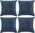 Fancy Homi 4 Packs Dusty Blue Decorative Throw Pillow Covers 18x18 Inch for Living Room Couch Bed Sofa, Rustic Farmhouse Boho Home Decor, Soft Plush Striped Corduroy Square Cushion Case 45x45 cm