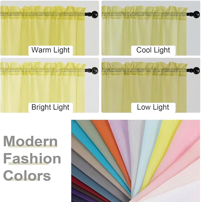 Sheer Curtains 84 Inches Long 2 Panels Set for Bedroom Living Room, Soft Airy Light Filtering Modern Solid Rod Pocket Drapes Window Treatments, Lemon, Each 42" W x 84" L