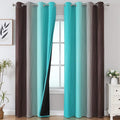 Estelar Textiler Brown and Teal Gradient Blackout Curtains for Bedroom, Ombre Thermal Insulated Noise Reducing Blackout Drapes for Living Room, Full Room Darkening Grommet Curtains, 52Wx84L, 2 Panels