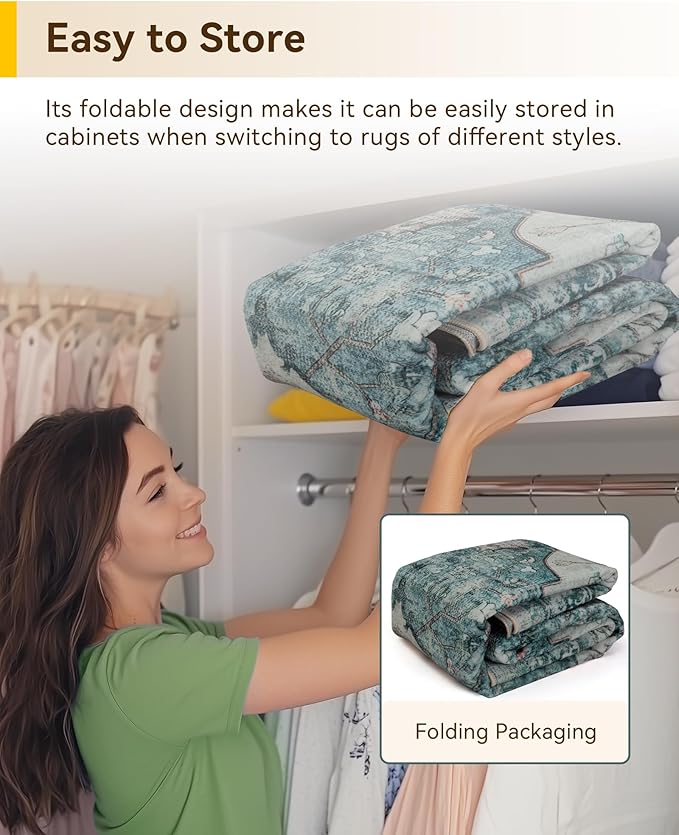 Area Rugs 2'x8' Runner Rug Non Slip Washable for Kitchen Hallway Bedroom Beside Laundry Room Bathroom Rug, Floor Carpet, Dark Blue Vintage