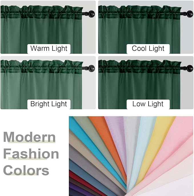 Hunter Green Kitchen Curtains 30 Inch Length Tier 2 PCS, Solid Soft Half Curtains for Windows, Hunter Green Sheer Rod Pocket Drapes for Bathroom Basement Small Window Curtain, 42"Wx30"L Inch