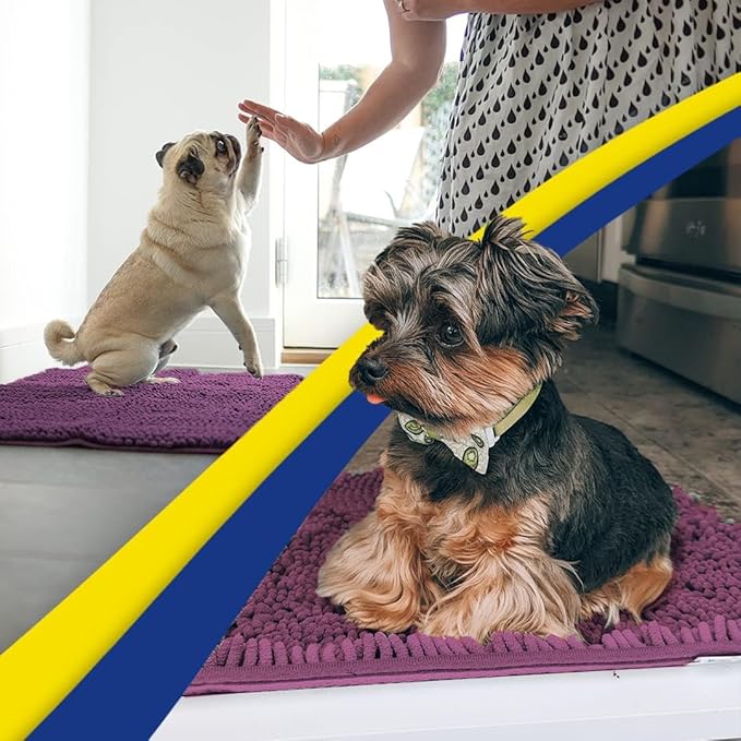 Muddy Mat® | Super Absorbent Door Mat Indoor, Microfiber Quick Dry Chenille Entryway Rug, Non-Slip Front Door Mat, Indoor Mats for Entryway, Machine Washable Pet Rug, Dark Purple 35"x60"