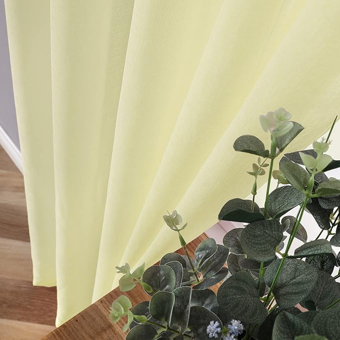 Tollpiz Sheer Tier Curtains Kitchen Linen Textured Half Curtain Sheers Light Filtering Rod Pocket Voile Bathroom Short Curtains for Farmhouse, 25 x 30 inches Long, Transparent Yellow, Set of 2 Panels