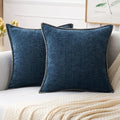 MIULEE Pack of 2 Couch Throw Pillow Covers 16x16 Inch Dark Blue Farmhouse Decorative Pillow Covers with Stitched Edge Soft Chenille Solid Dyed Spring Pillow Covers for Sofa Bed Living Room