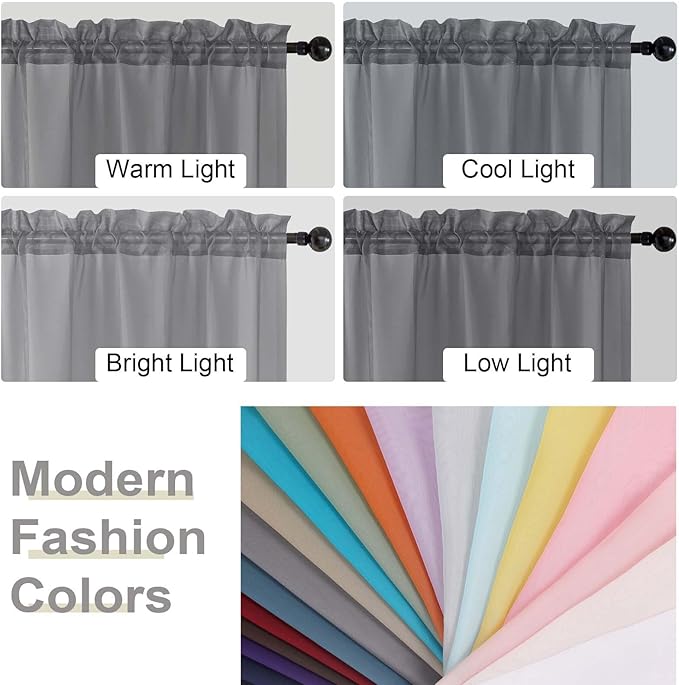 Grey Sheer Curtain for Bedroom Living Room 72 Inches Long 2 Panels Set, Solid Soft Light Filtering Sheer Window Curtains, Modern Rod Pocket Door Curtain, Grey, 42" Wx72 L Inches