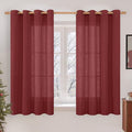LAMIT Semi Sheer Linen Curtains 54 Inches Long for Bedroom, Light Filtering Boho Panels Bronze Grommet Christmas Decor Window Drapes for Windows/Farmhouse, Burgundy Red, 2 Panels, 52 x 54 Inch