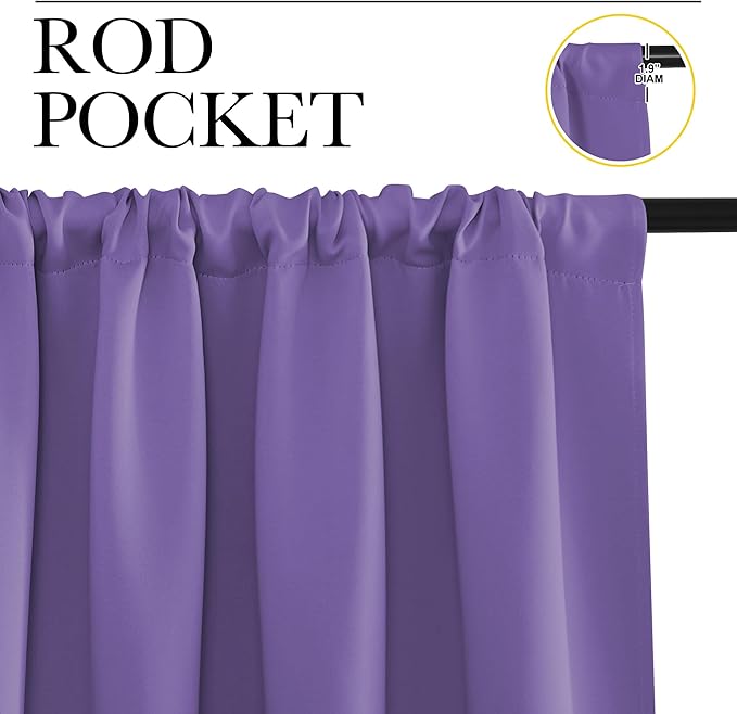 NICETOWN Room Darkening Curtains for Bedroom, Lilac Purple, Set of 2 Panels, 62 x 84 Inch, Triple Weave Home Decoration Thermal Insulated Solid Drapes for Patio Door