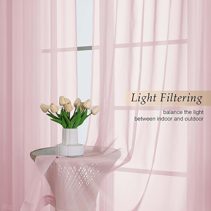 Extra Long Blush Sheer Curtains for Bedroom Living Room 120 Inches Long 2 Panels Set, Solid Soft Light Filtering Rod Pocket Sheer Window Curtains, Blush, Each 59" Wx120 L Inch
