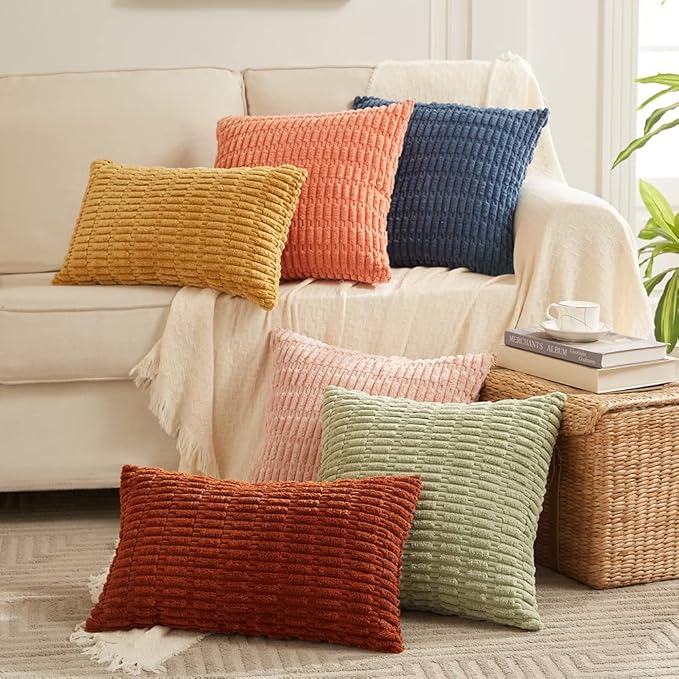 Fancy Homi 4 Packs Boho Pink Decorative Throw Pillow Covers 22x22 Inch for Living Room Couch Bed Sofa, Rustic Modern Farmhouse Home Decor, Soft Plush Corduroy Cute Square Cushion Case 55x55 cm