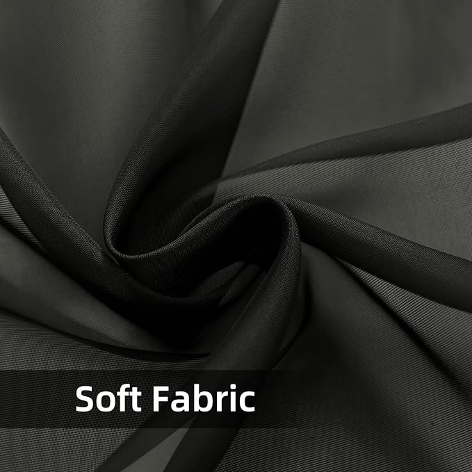youleyar Solid Sheer Rod Pocket Curtain Voile Draperies 2 Panels White Beige Black Grey Coffee 38 Inch Width 84 Inch Long 1 Pair for Kitchen Bedroom Children Living Room Yard(Black,38Wｘ84L)